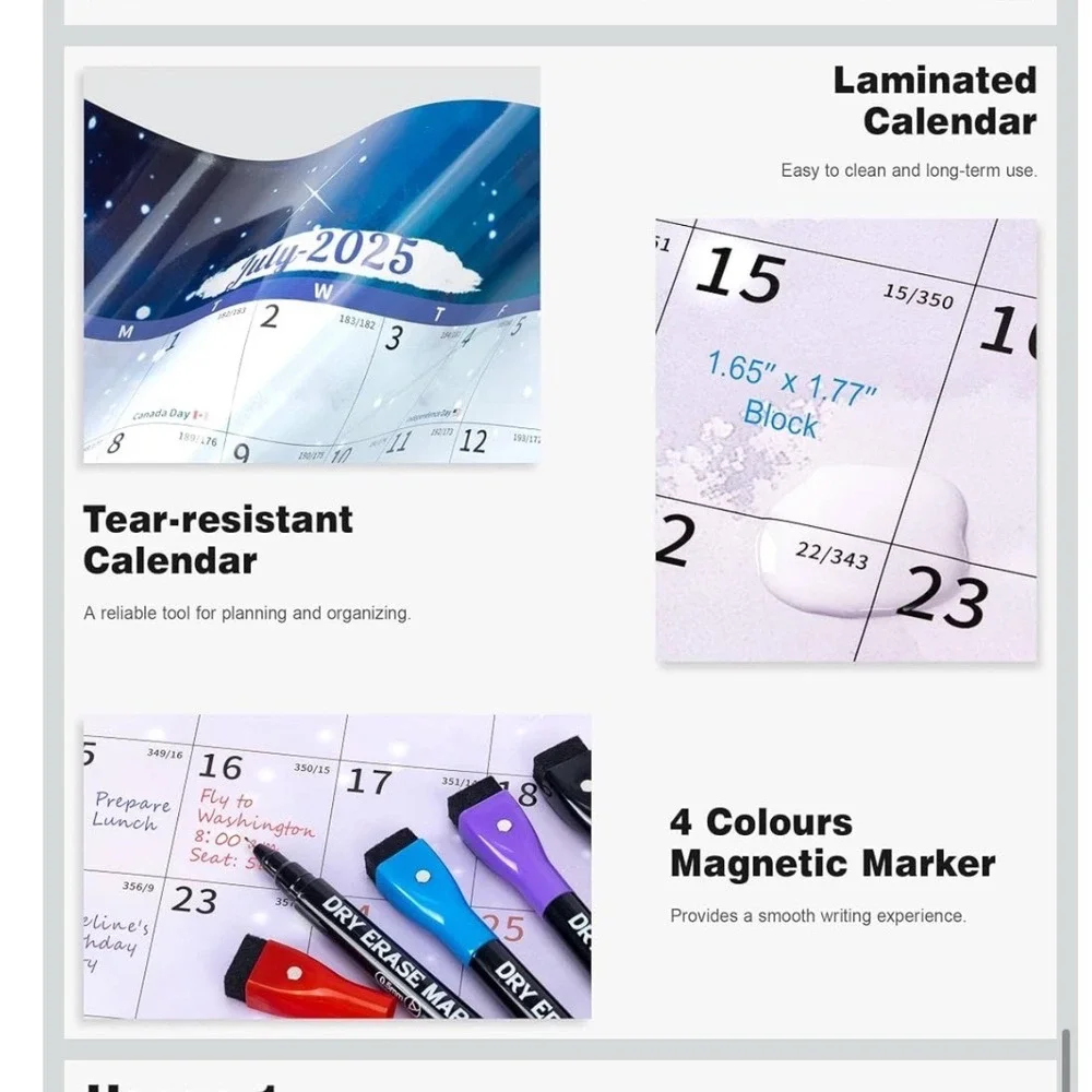 2025-2027 Dry Erase Wall Calendar 48x32 Laminated 2 Year Planner Azure Starry